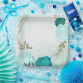 ターコイズ離れ花結婚緑 ペーパープレート (パーティー)