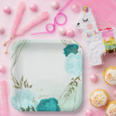 ターコイズ離れ花結婚緑 ペーパープレート (パーティー)