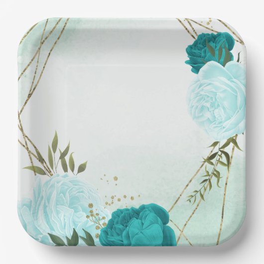 ターコイズ離れ花結婚緑 ペーパープレート (正面)