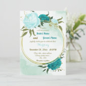 ターコイズ離れ花結婚緑 招待状 (スタンド正面)