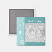 ターコイズ雪メリークリスマスフォトマグネット マグネット (正面/裏面)
