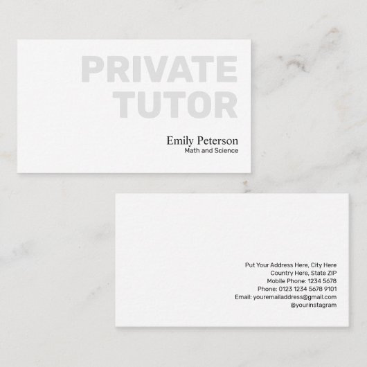ターコイズ電卓スケッチプライベートチューターホワイト 名刺 (正面/裏面)