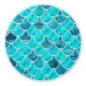 ターコイズ青と白の人魚はかりで測 セラミックノブ (正面)