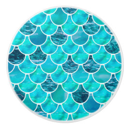 ターコイズ青と白の人魚はかりで測 セラミックノブ