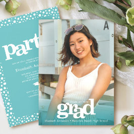 ターコイズ青はっきりした光モダンシンプルパーティー 招待状