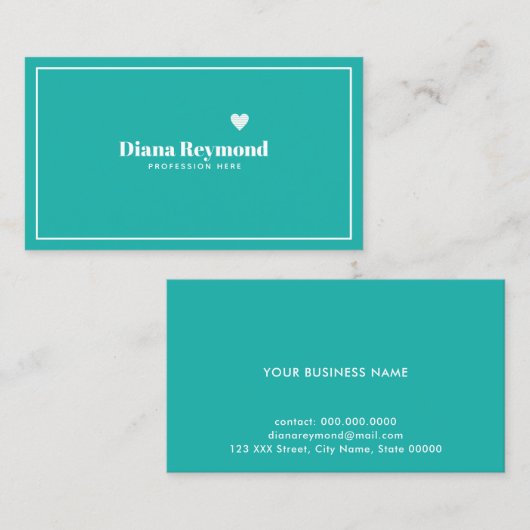 ターコイズ青エレガントプロフェッショナル 名刺 (正面/裏面)