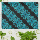 ターコイズ青パタユニークーン/ストライプ キッチンタオル (折り畳み)