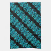 ターコイズ青パタユニークーン/ストライプ キッチンタオル (縦)