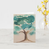 ターコイズ青緑色の水色の茶色の木 – 空白の カード (黄色い花)
