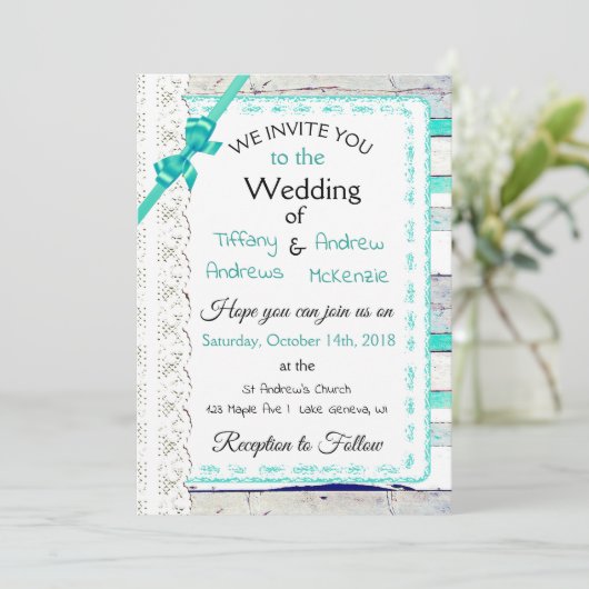 ターコイズ風化ウッドレ素朴ース招待状 招待状 (スタンド正面)