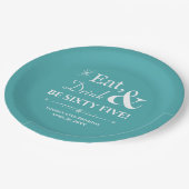 ターコイズ食べドリンク65レトロ65誕生日 ペーパープレート (アングル)