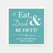 ターコイズ食べドリンクBe5レトロ50誕生日 スタンダードカクテルナプキン (正面)