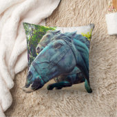 ターコイズ馬像写真アンティークアジアスタイリッシュ クッション (ブランケット)