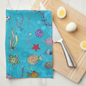 ターコイズ魚のパターン キッチンタオル (四つ折り)