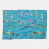 ターコイズ魚のパターン キッチンタオル (横)
