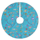 ターコイズ魚のパターン ブラッシュドポリエステルツリースカート (正面)