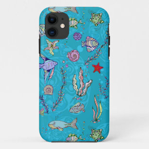 ターコイズ魚のパターン iPhone 11 ケース