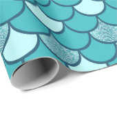 ターコイズ魚鱗グリッター効果 ラッピングペーパー (ロールコーナー)