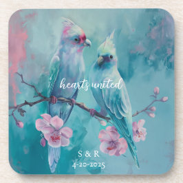 ターコイズ鳥ハート統一された懸命プラスチックコースター コースター