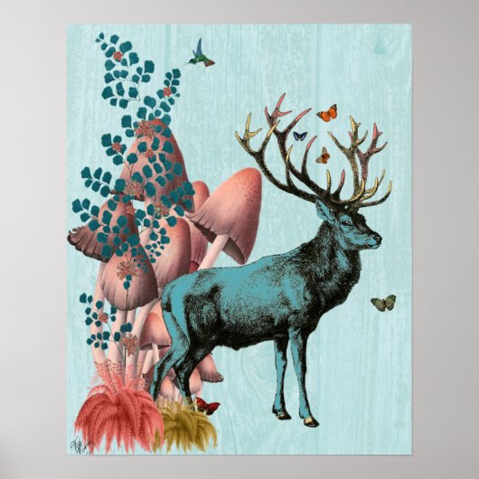ターコイズ鹿のキノコ林 ポスター (正面)