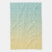 ターコイズ黄グラデーションアールデコ模様 キッチンタオル (縦)