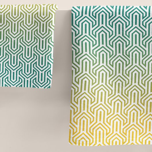 ターコイズ黄グラデーションアールデコ模様 バスタオルセット