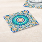 ターコイズ黄曼荼羅 スクエアペーパーコースター (アングル)