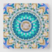 ターコイズ黄曼荼羅 スクエア壁時計 (正面)