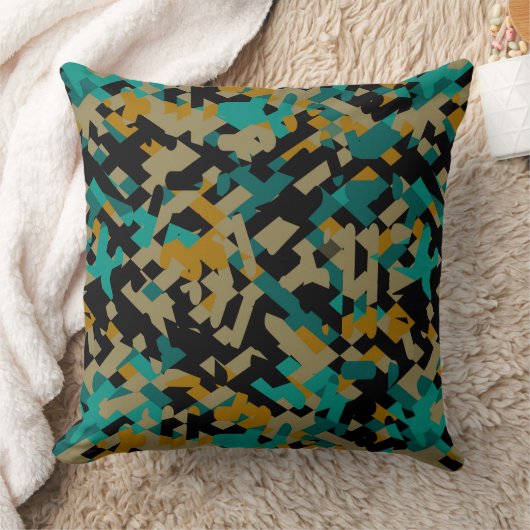 ターコイズ黄色と黒の抽象芸術 クッション (ブランケット)