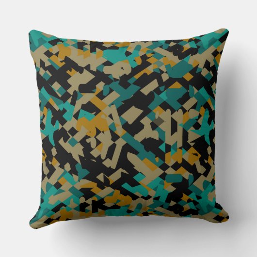 ターコイズ黄色と黒の抽象芸術 クッション (裏面)