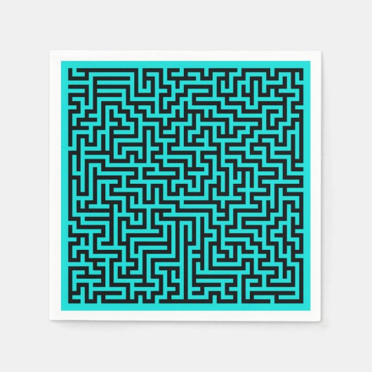 ターコイズ黒迷路ライン スタンダードカクテルナプキン (正面)