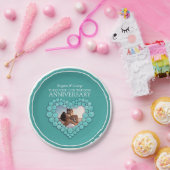 ターコイズ11結婚周年記念写真ハート ペーパープレート (パーティー)