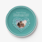 ターコイズ11結婚周年記念写真ハート ペーパープレート (正面)