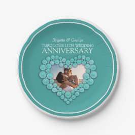 ターコイズ11結婚周年記念写真ハート ペーパープレート