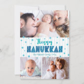 ターコイズ3フォトハッピーハヌカーモダンタイポグラフィ シーズンカード (正面)