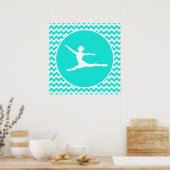 ターコイズ、アクアカラーシェブロン;バレエ ポスター (キッチン)