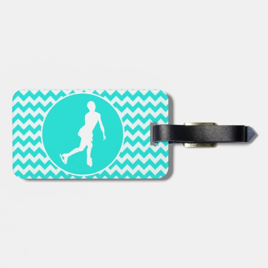 ターコイズ、アクアカラーシェブロン；姿スケートで滑る ラゲッジタグ (裏面横)