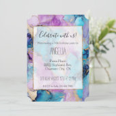 ターコイズ・アクア・パープル・ゴールド・マーブル 招待状 (スタンド正面)