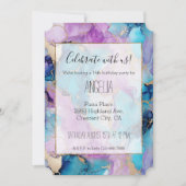 ターコイズ・アクア・パープル・ゴールド・マーブル 招待状 (正面)