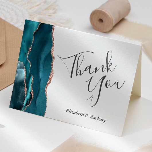 ターコイズ アゲート ローズゴールド ウェディング サンクユー カード