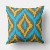 ターコイズ&イエロー&グレークローバーイカットパターン クッション (裏面)