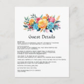 ターコイズ、イエロー、ピンクのフローラゲスト詳細 エンクロージャーカード (正面)