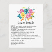 ターコイズ、イエロー、ピンクのフローラゲスト詳細 エンクロージャーカード (正面)