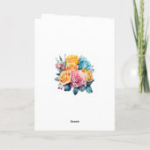 ターコイズ、イエロー、ピンクのフローラ結婚の写真 サンキューカード (裏面)