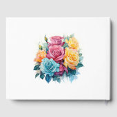 ターコイズ、イエロー、ピンクのフローラ結婚の ゲストブック (裏面)