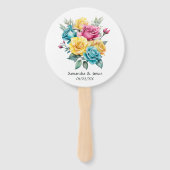 ターコイズ、イエロー、ピンクのフローラ結婚の ハンドファン (正面)