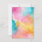 ターコイズ、イエロー、ピンクのフローラ結婚の 出欠カード (裏面)