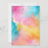 ターコイズ、イエロー、ピンクのフローラ結婚の 招待状 (裏面)