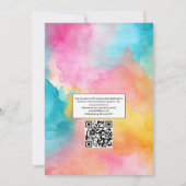 ターコイズ、イエロー、ピンクのフローラ結婚の 招待状 (裏面)