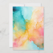 ターコイズ、イエロー、ピンクのフローラ結婚の 招待状 (裏面)